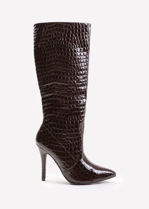 Where's That From Brown Croco Zoya Wide Calf Heeled Boots - 3 Image 2