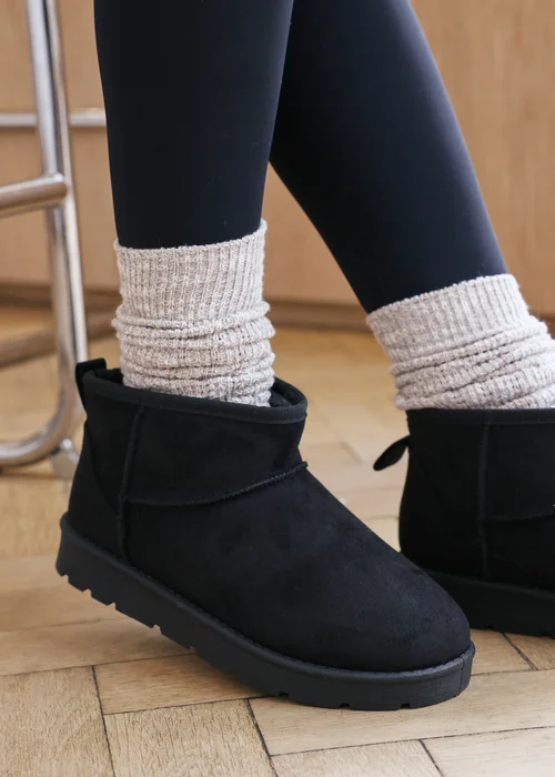 Where's That From Black Faux-Faux Suede Maple Faux Fur Slipper Boots - 6 Image 2