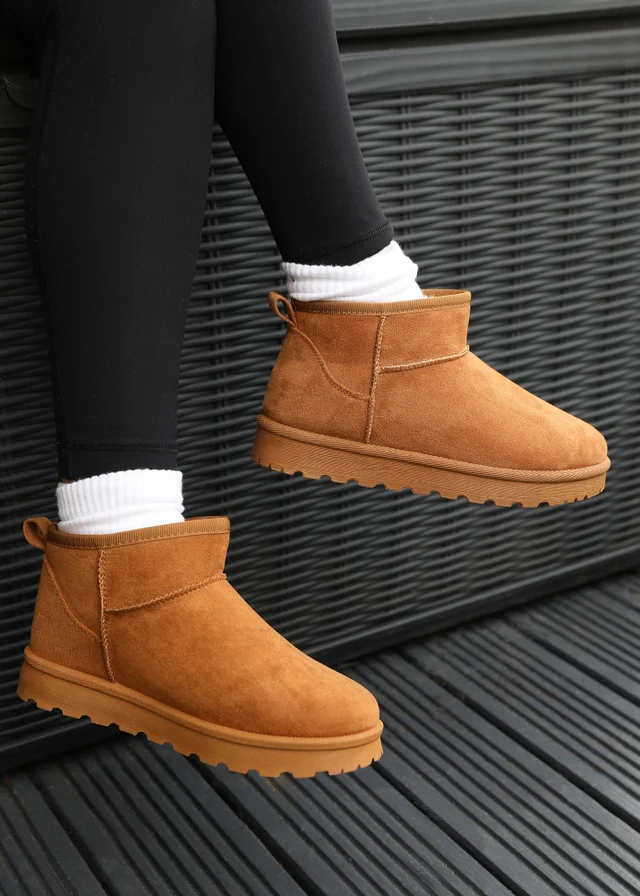 Where's That From Chestnut Faux-Faux Suede Maple Faux Fur Slipper Boots