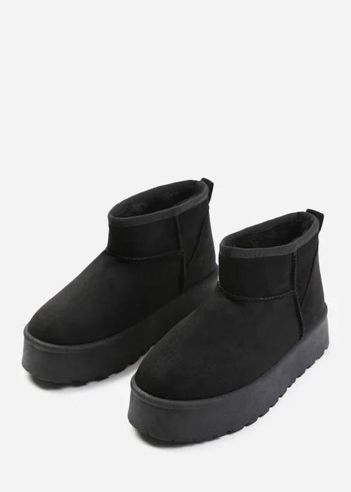 Where's That From Zyla Black Faux-Suede Fur Lining Slipper Boots - 3 Image 3