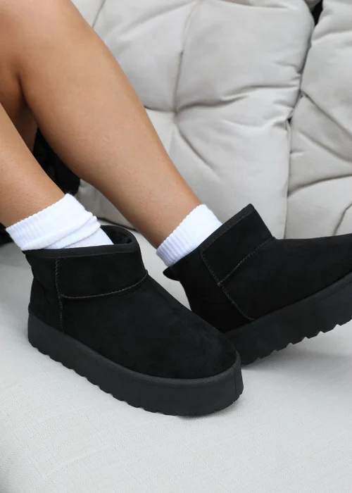 Where's That From Zyla Black Faux-Suede Fur Lining Slipper Boots - 3 Image 1