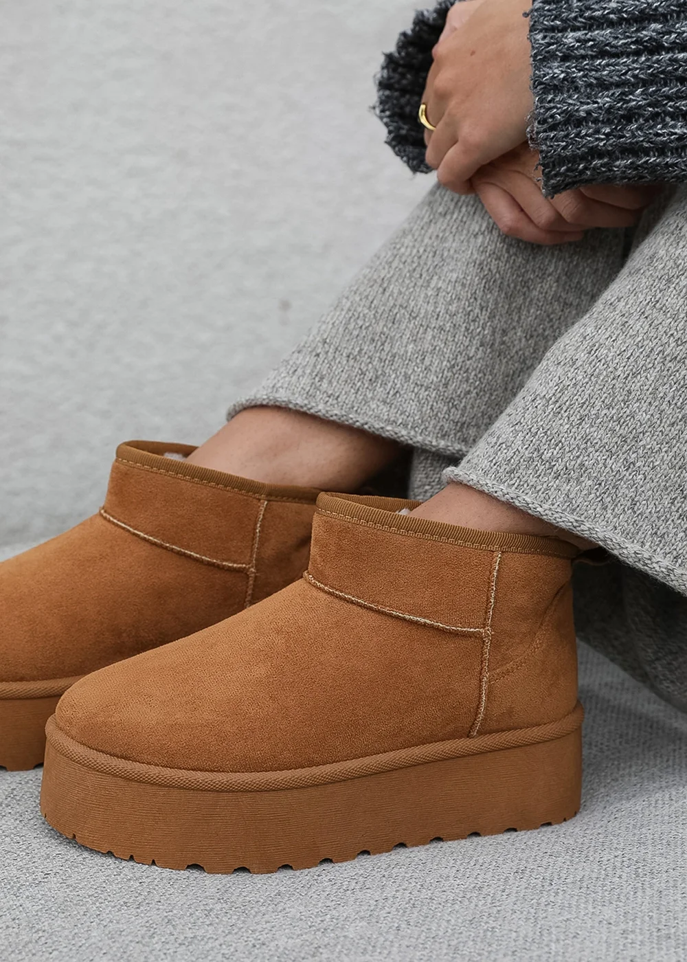Where's That From Zyla Chestnut Faux-Faux Suede Fur Lining Slipper Boots - 8 Image 1