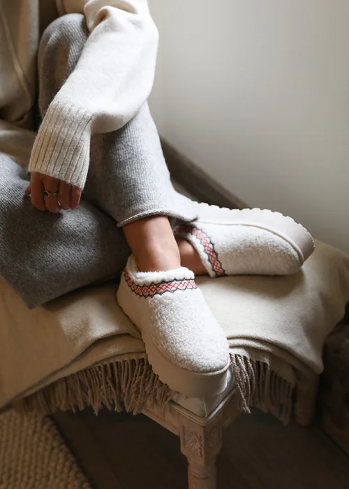 Where's That From Cherry Cream Shearling Aztec Detail Slipper Boots - 3 Image 1