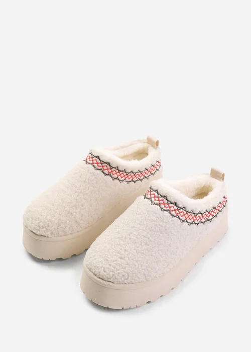 Where's That From Cherry Cream Shearling Aztec Detail Slipper Boots - 3 Image 3