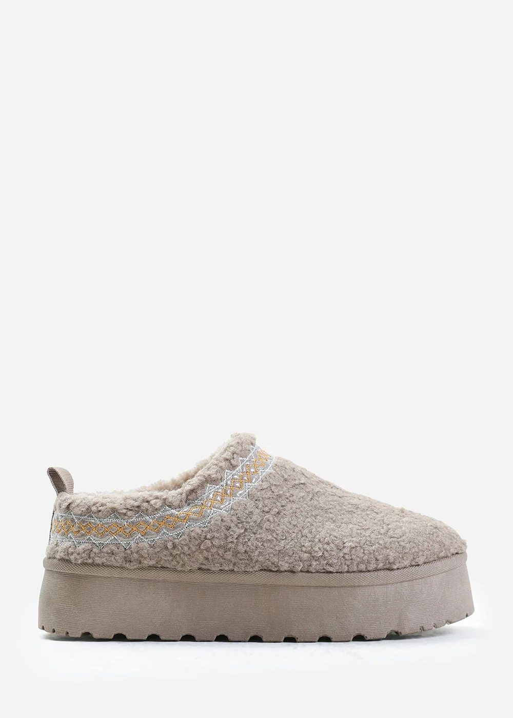 Where's That From Cherry Camel Shearling Aztec Detail Slipper Boots - 3 Image 2