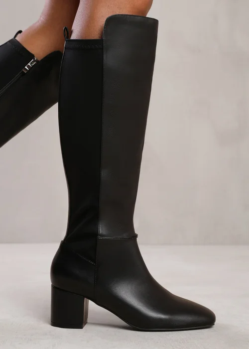 Where's That From Beau Black Pu Block Heel Knee-High Boots - 4 Image 2