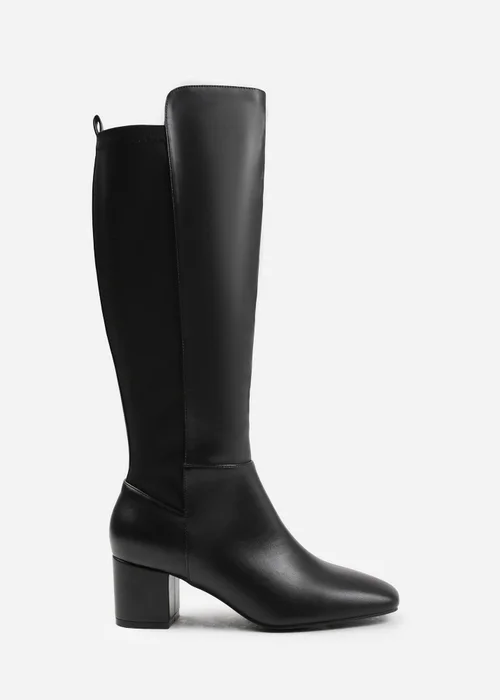 Where's That From Beau Black Pu Block Heel Knee-High Boots - 4 Image 1
