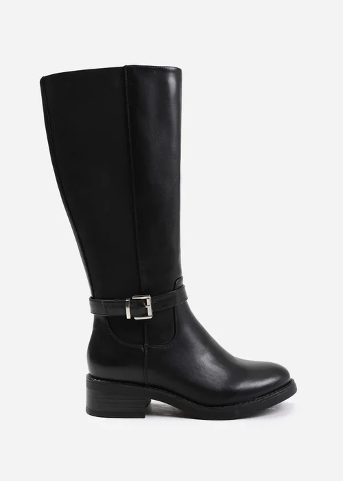 Where's That From Micah Black Buckle Detail Knee High Boots - 7 Image 2