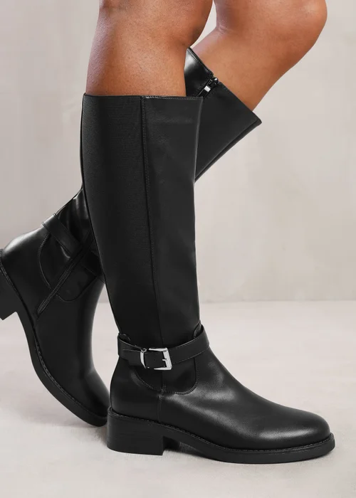 Where's That From Micah Black Buckle Detail Knee High Boots - 7 Image 1