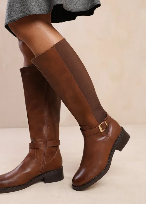 Where's That From Micah Brown Buckle Detail Knee High Boots - 6 Image 2