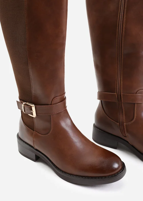 Where's That From Micah Brown Buckle Detail Knee High Boots - 6 Image 4
