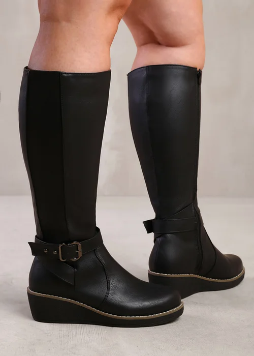 Where's That From Ayleen Black Wide Calf Wedge Knee-High Boots - 3 Image 1