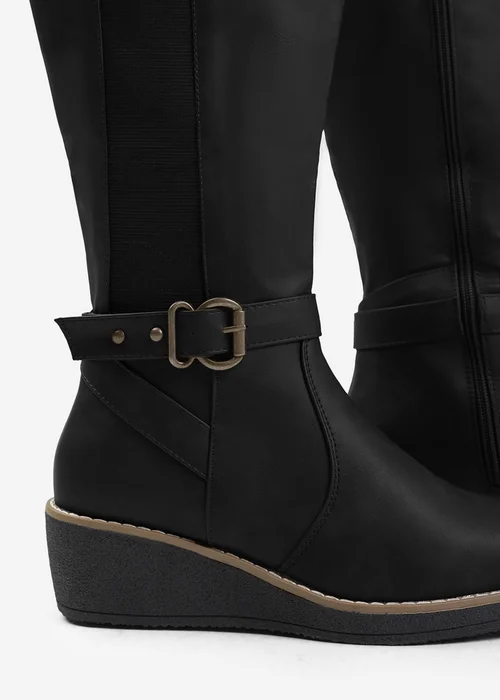 Where's That From Ayleen Black Wide Calf Wedge Knee-High Boots - 3 Image 4