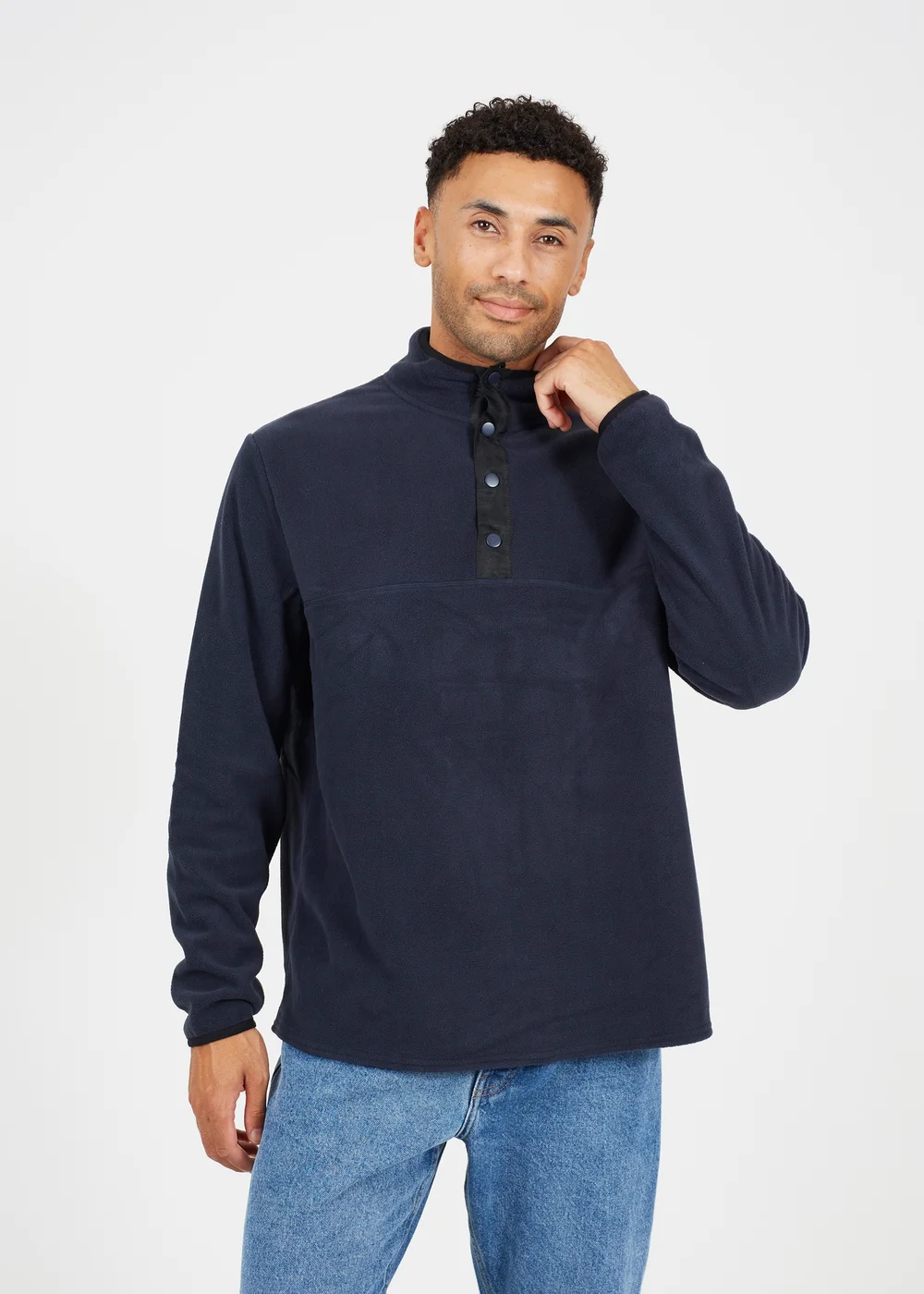 Brave Soul Navy Contrast Quarter Zip Fleece - S Image 1