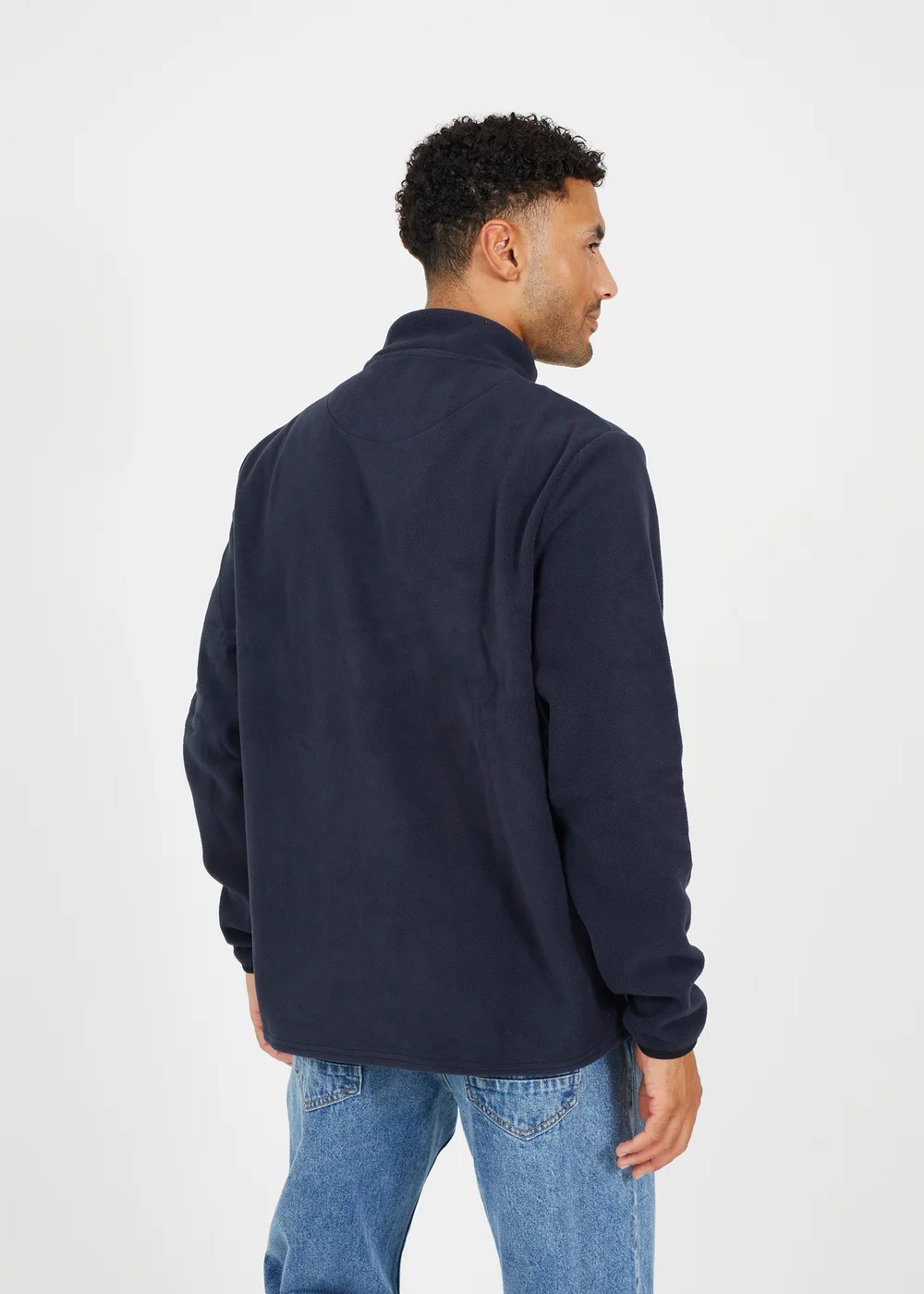 Brave Soul Navy Contrast Quarter Zip Fleece - S Image 2