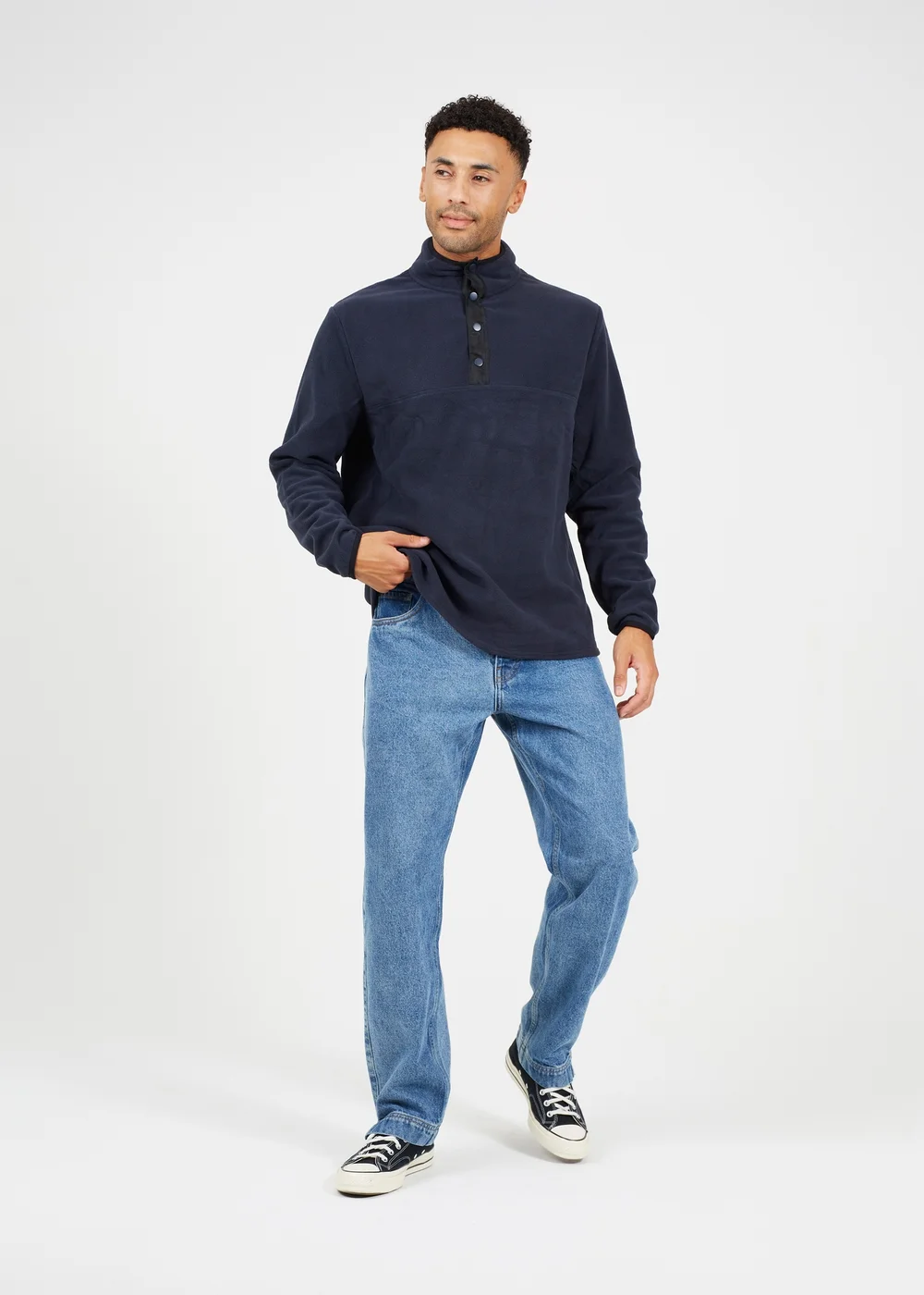 Brave Soul Navy Contrast Quarter Zip Fleece - S Image 4