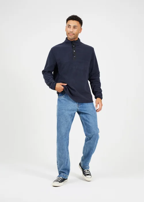 Brave Soul Navy Contrast Quarter Zip Fleece - S Image 4