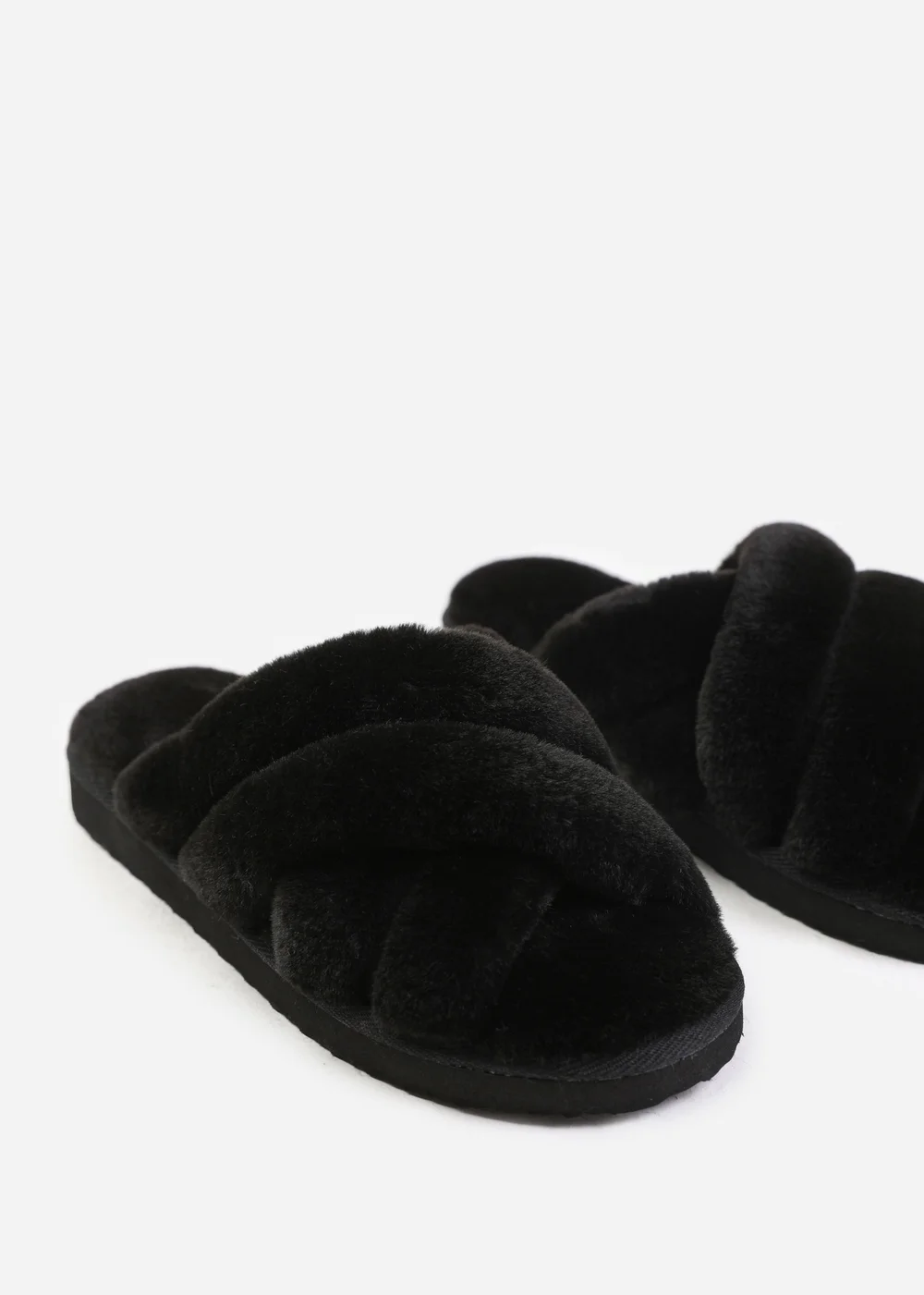 Where's That From Snuggle Black Cross Over Fluffy Slippers - 3 Image 3