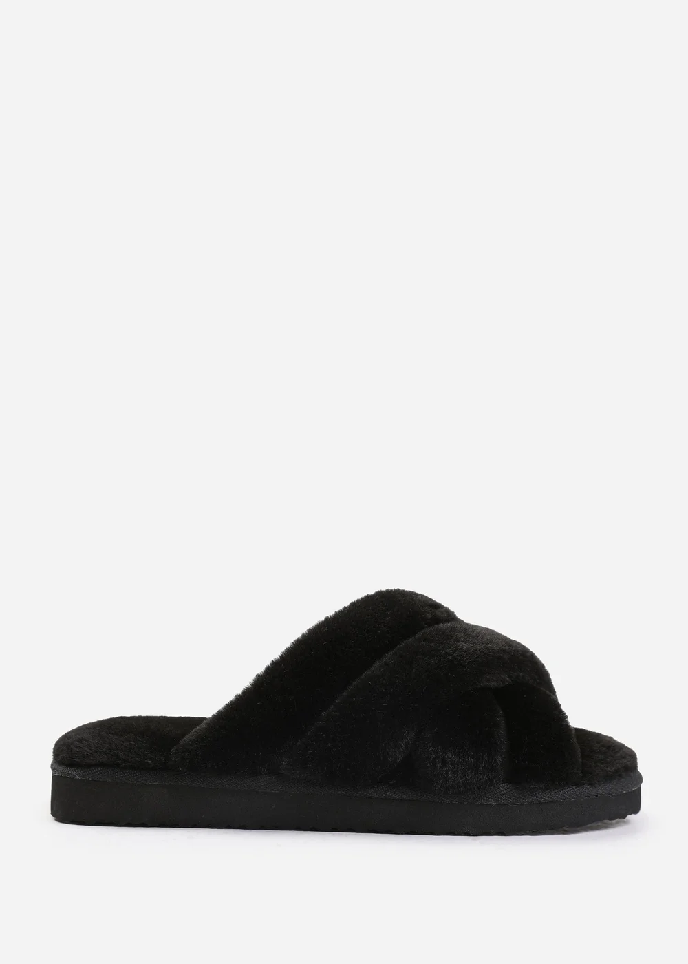 Where's That From Snuggle Black Cross Over Fluffy Slippers - 3 Image 2