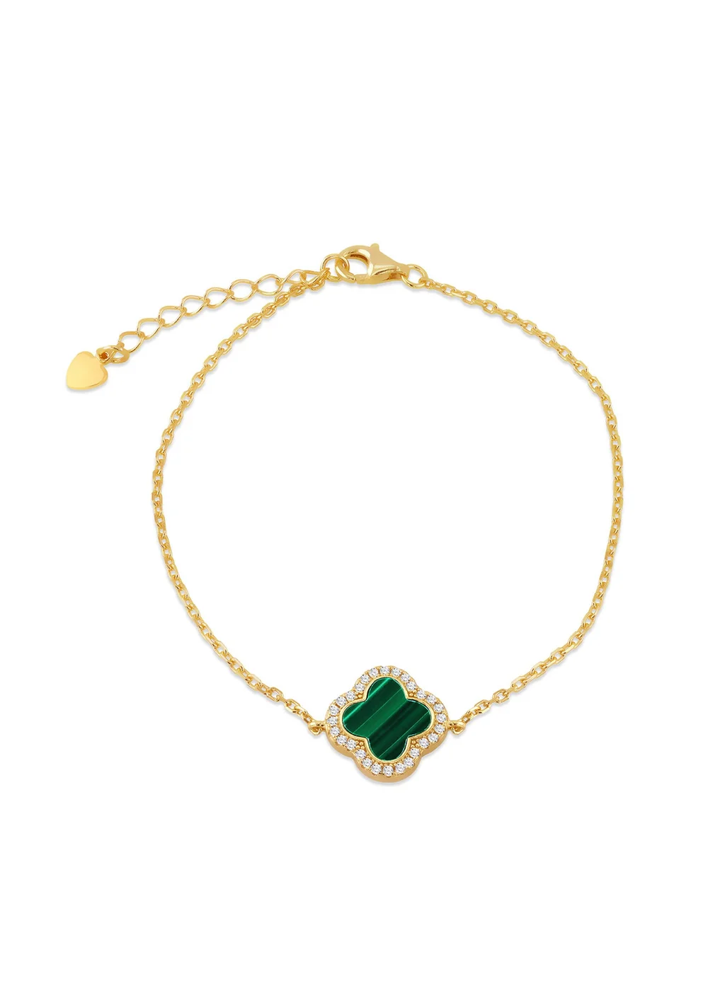 Golden Moments Yellow Gold Plated Clover Malachite and CZ Bracelet - One Size Image 1