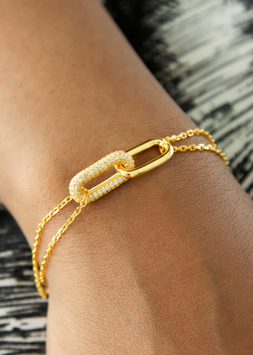Golden Moments Yellow Gold Plated Paper Link with CZ Bracelet - One Size Image 3