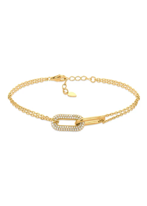 Golden Moments Yellow Gold Plated Paper Link with CZ Bracelet - One Size Image 1