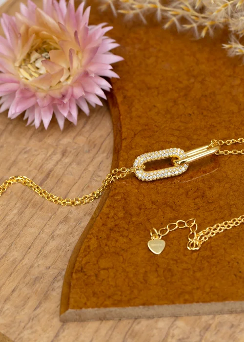 Golden Moments Yellow Gold Plated Paper Link with CZ Bracelet - One Size Image 2