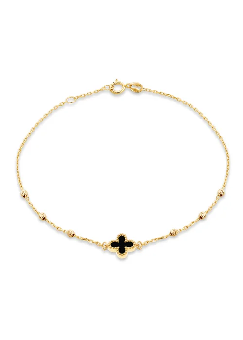 Golden Moments 9ct Black Onyx Clover DC Ball Bracelet - One Size Image 1