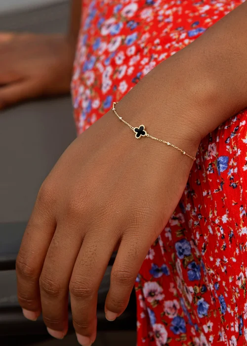 Golden Moments 9ct Black Onyx Clover DC Ball Bracelet - One Size Image 3