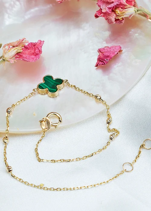 Golden Moments 9ct Green Malachite Clover DC Ball Bracelet - One Size Image 2
