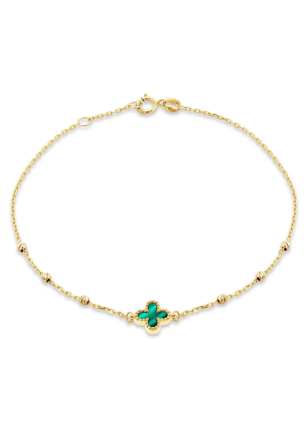 Golden Moments 9ct Green Malachite Clover DC Ball Bracelet - One Size Image 1
