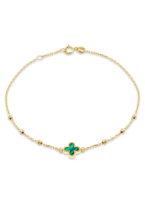 Golden Moments 9ct Green Malachite Clover DC Ball Bracelet - One Size Image 1