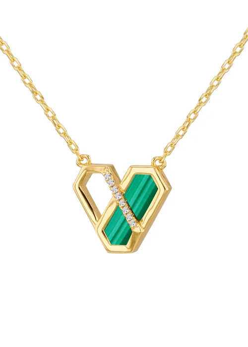 Golden Moments Yellow Gold Plated Hexagon Malachite Necklace - One Size Image 1