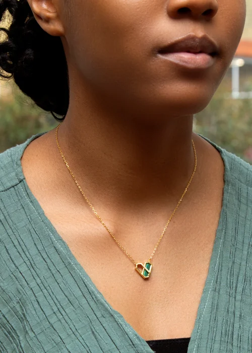 Golden Moments Yellow Gold Plated Hexagon Malachite Necklace - One Size Image 3