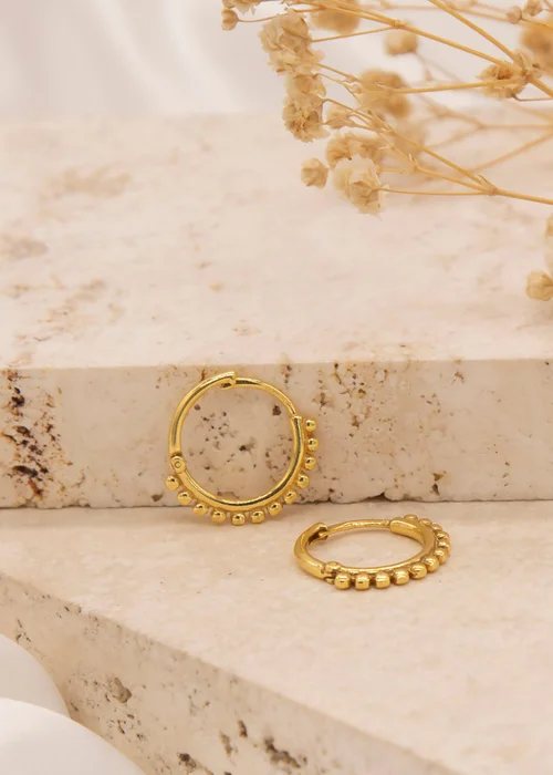 Golden Moments Yellow Gold Plated Ball-Tube Hoop Creole Earrings - One Size Image 2