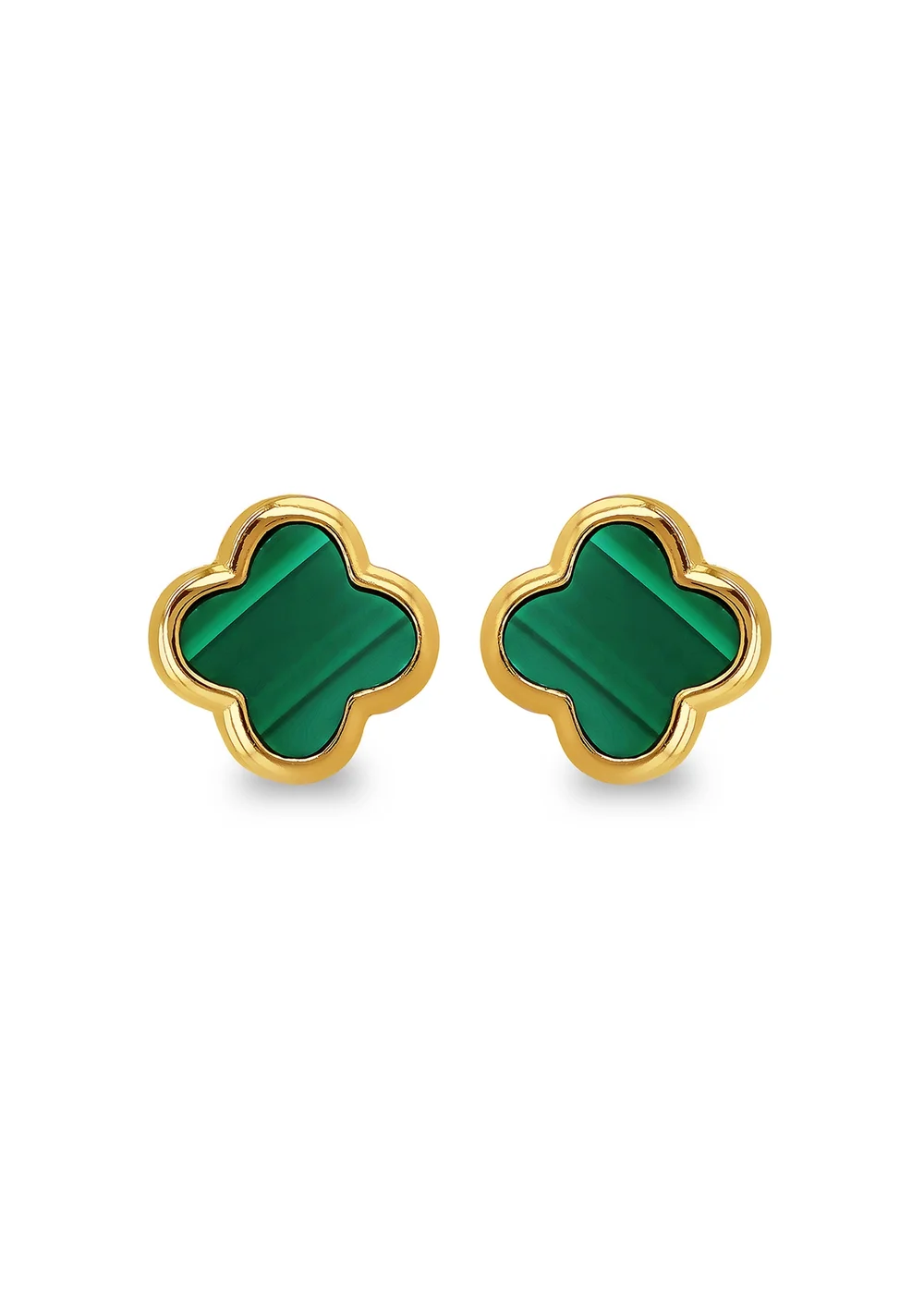 Golden Moments Yellow Gold Plated Clover Malachite Stud Earrings - One Size Image 1