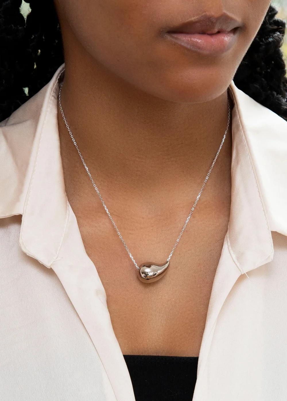Golden Moments Sterling Silver Electroform Pear Slider Necklace - One Size Image 3