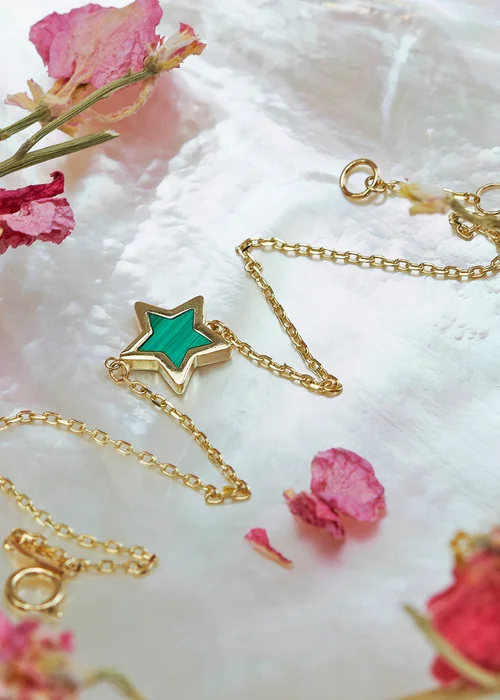 Golden Moments 9ct Yellow Gold Malachite Star Bracelet - One Size Image 2