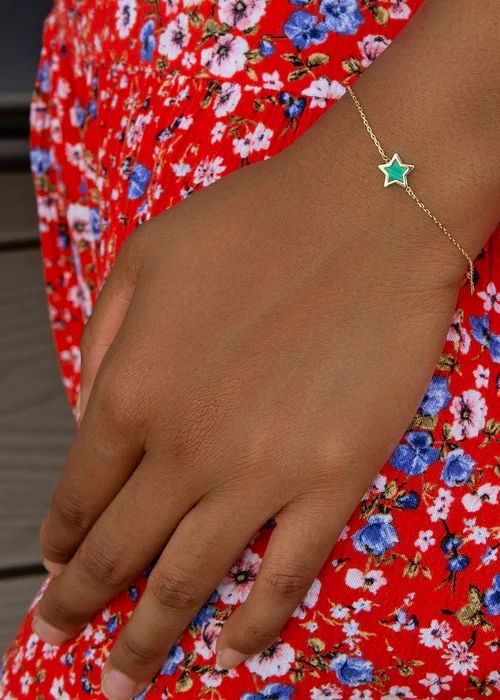 Golden Moments 9ct Yellow Gold Malachite Star Bracelet - One Size Image 3