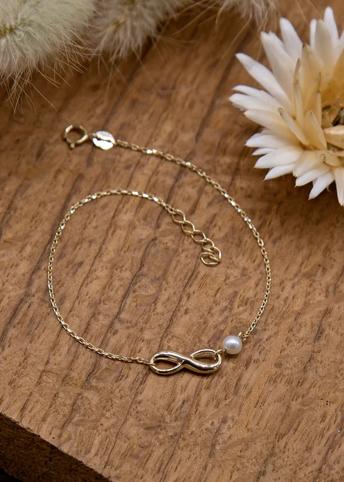 Golden Moments 9ct Gold Infinity Bracelet with Fresh Water Pearl - One Size Image 2