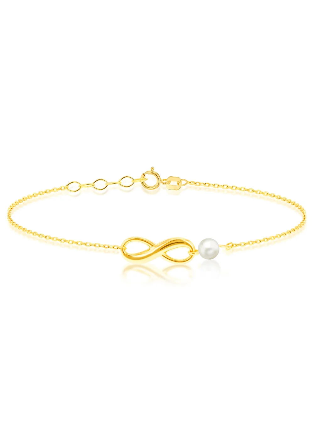Golden Moments 9ct Gold Infinity Bracelet with Fresh Water Pearl - One Size Image 1