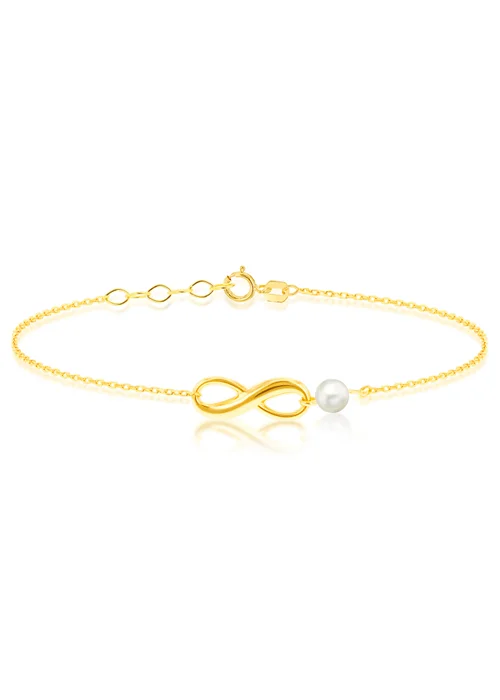 Golden Moments 9ct Gold Infinity Bracelet with Fresh Water Pearl - One Size Image 1