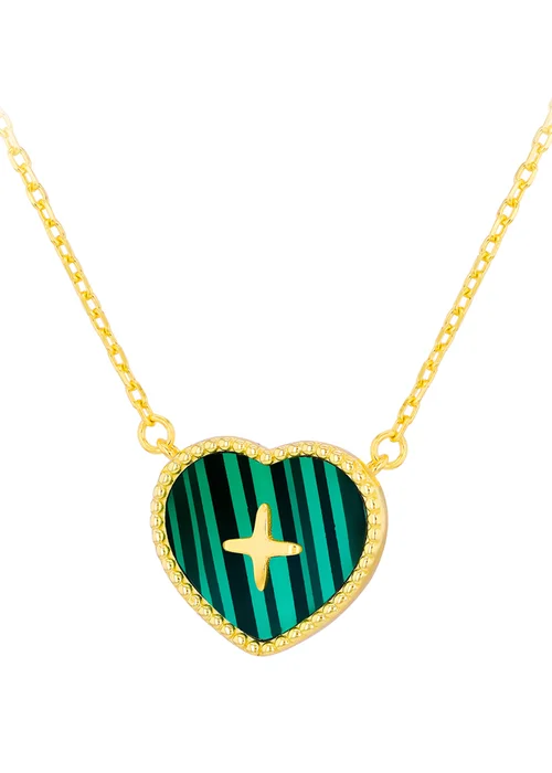 Golden Moments Gold Plated Heart Malachite with Cross Detail Necklace - One Size Image 1