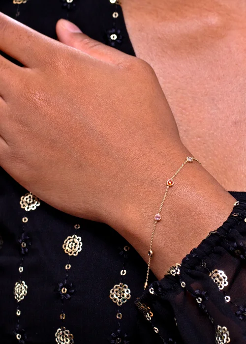 Golden Moments 9ct Yellow Gold Multi Coloured Round CZ Bracelet - One Size Image 3