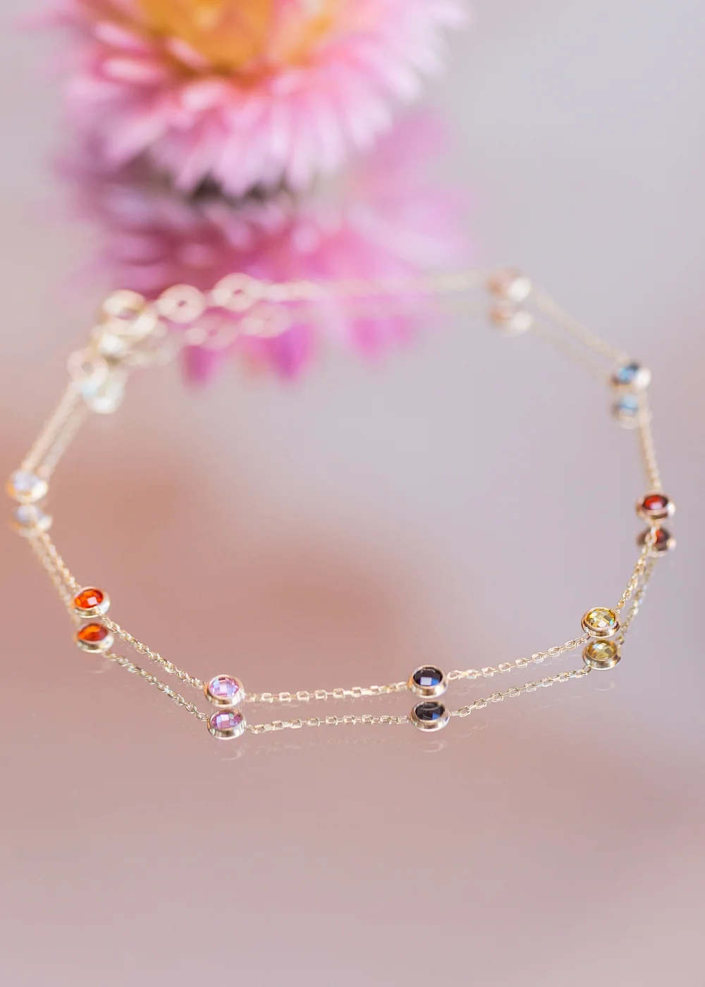 Golden Moments 9ct Yellow Gold Multi Coloured Round CZ Bracelet - One Size Image 2
