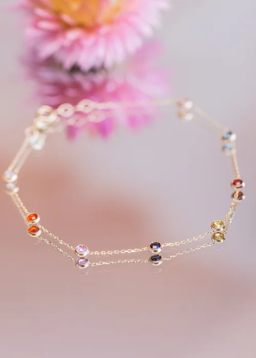 Golden Moments 9ct Yellow Gold Multi Coloured Round CZ Bracelet - One Size Image 2