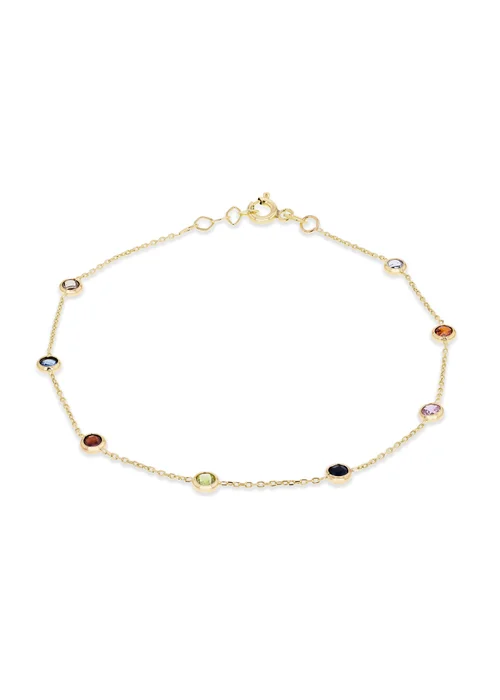 Golden Moments 9ct Yellow Gold Multi Coloured Round CZ Bracelet - One Size Image 1