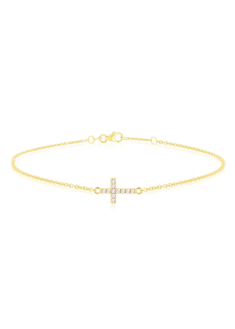 Golden Moments 9ct Yellow Gold Mini Cross Round CZ Bracelet - One Size Image 1