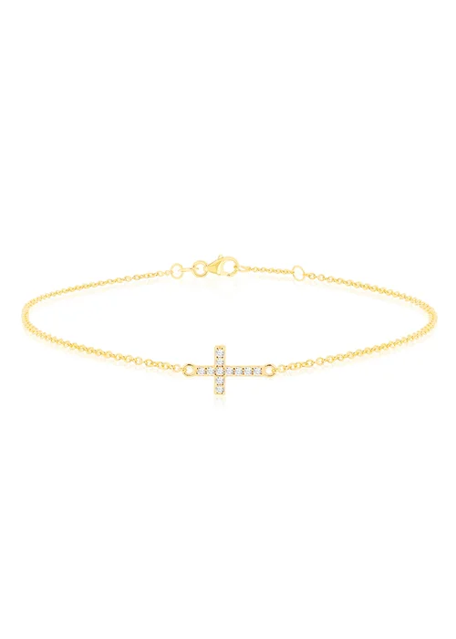 Golden Moments 9ct Yellow Gold Mini Cross Round CZ Bracelet - One Size Image 1