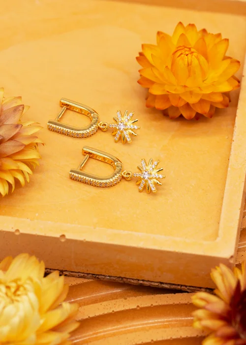 Golden Moments Gold Plated White CZ Star Drop Huggy Earrings - One Size Image 2